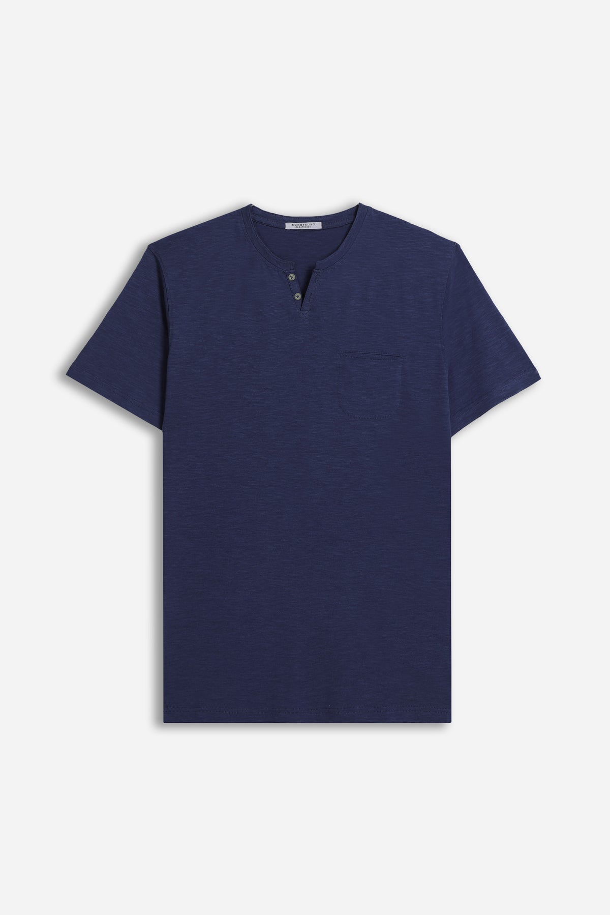 T-SHIRT COLLO A GOCCIA IN SLUB INDACO 