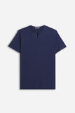T-SHIRT COLLO A GOCCIA IN SLUB INDACO 