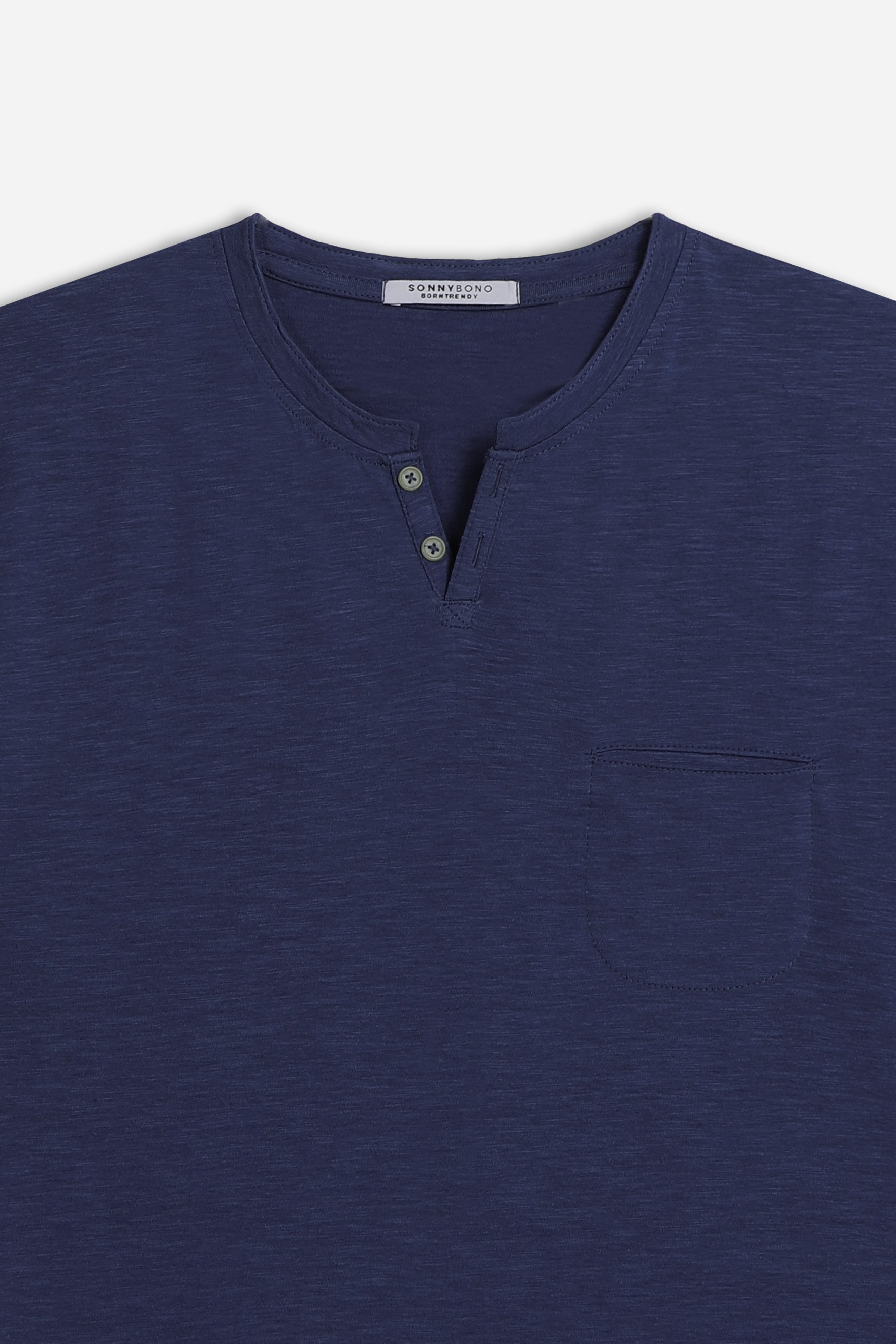 T-SHIRT COLLO A GOCCIA IN SLUB INDACO 