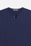 T-SHIRT COLLO A GOCCIA IN SLUB INDACO 