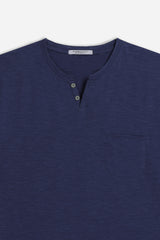 T-SHIRT COLLO A GOCCIA IN SLUB INDACO 