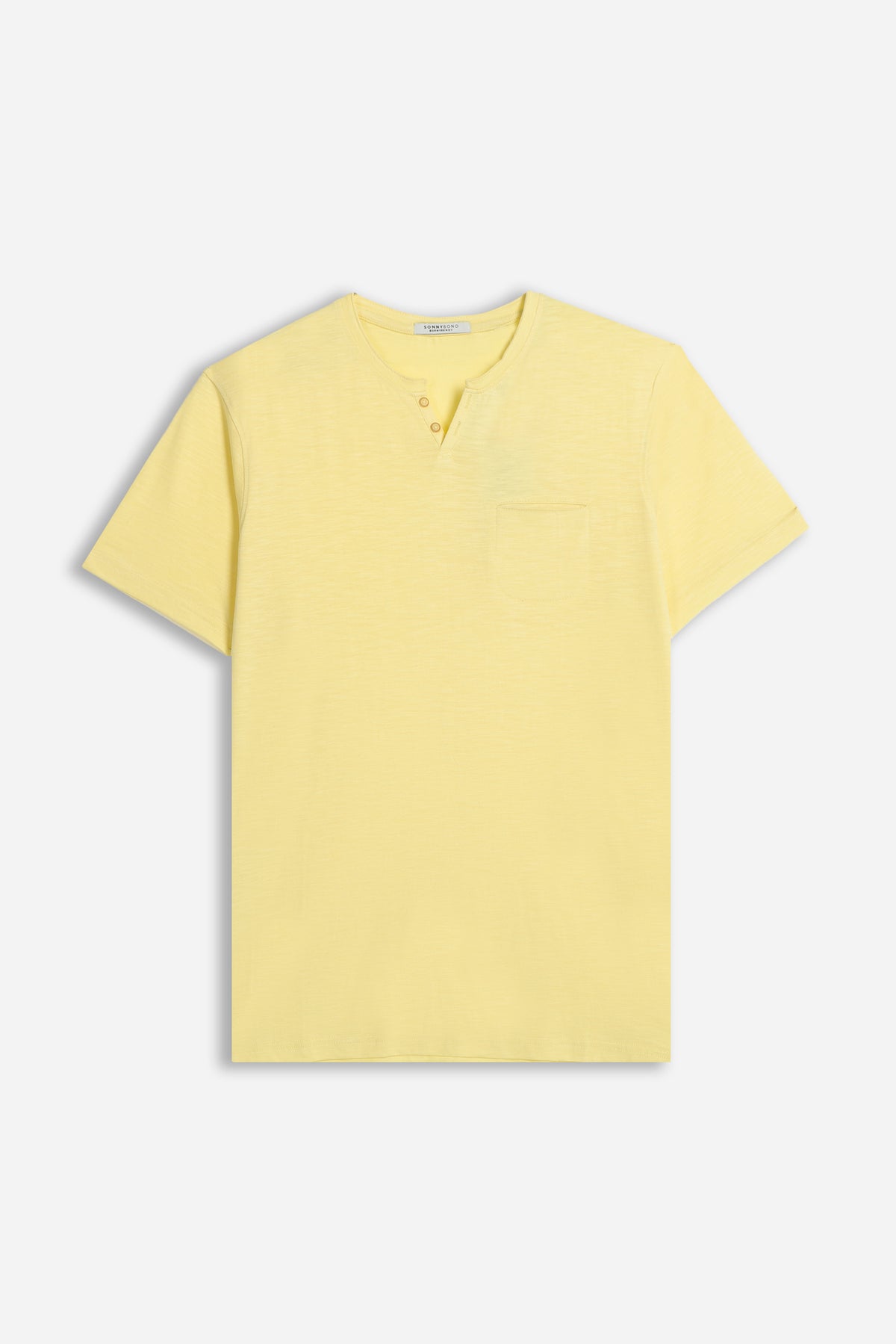 T-SHIRT COLLO A GOCCIA IN SLUB GIALLO CHIARO 