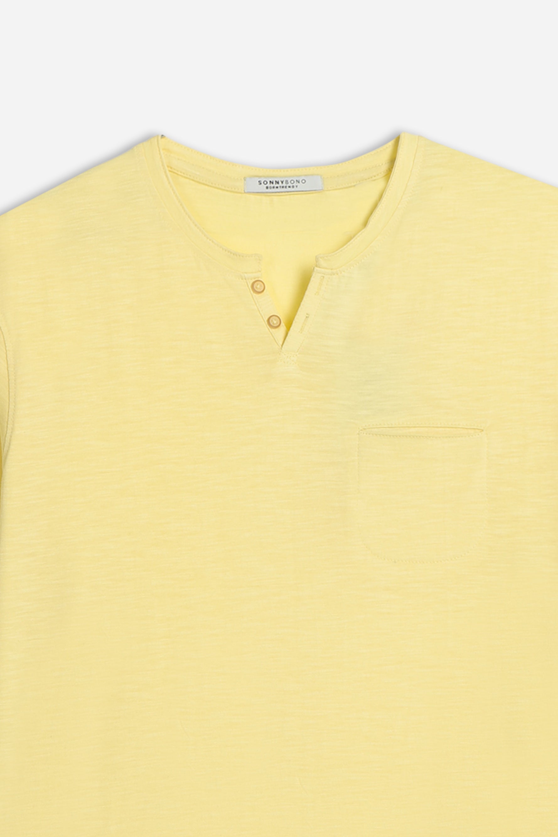 T-SHIRT COLLO A GOCCIA IN SLUB GIALLO CHIARO