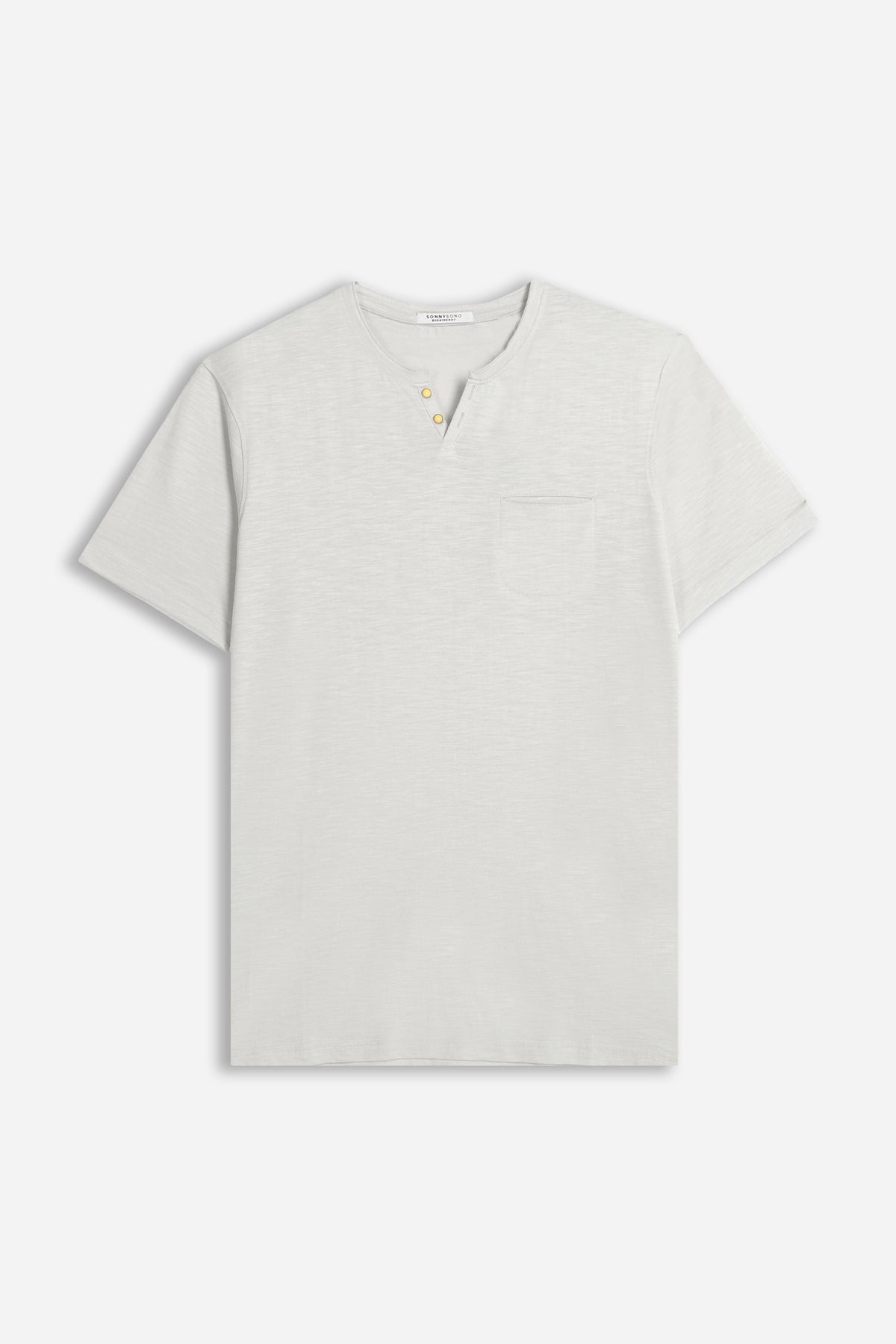 T-SHIRT COLLO A GOCCIA IN SLUB GRIGIO CHIARO