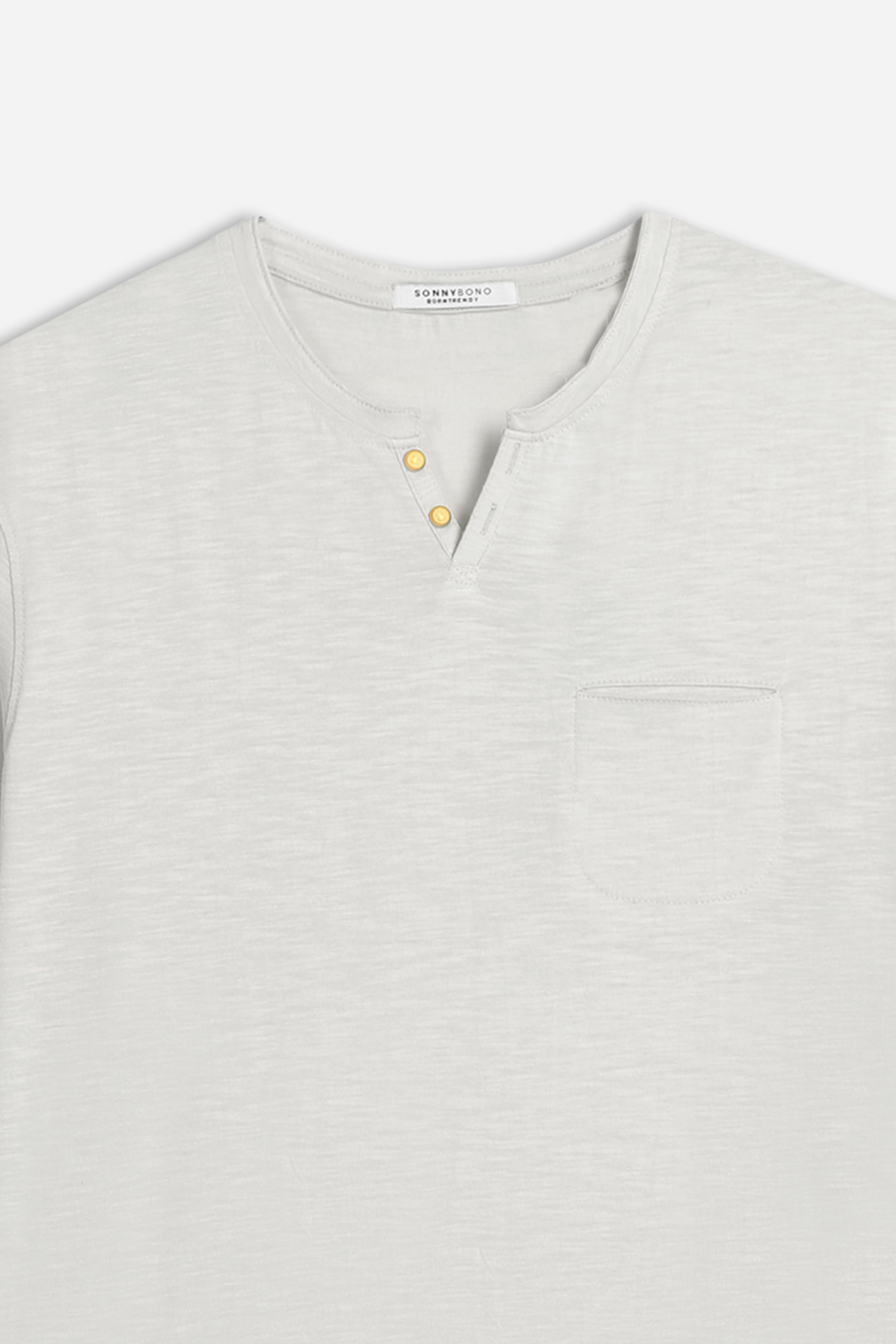 T-SHIRT COLLO A GOCCIA IN SLUB GRIGIO CHIARO 
