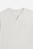 T-SHIRT COLLO A GOCCIA IN SLUB GRIGIO CHIARO 