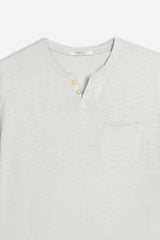 T-SHIRT COLLO A GOCCIA IN SLUB GRIGIO CHIARO 