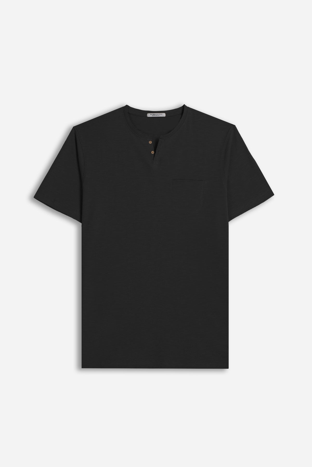 T-SHIRT COLLO A GOCCIA IN SLUB NERO