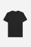 T-SHIRT COLLO A GOCCIA IN SLUB NERO