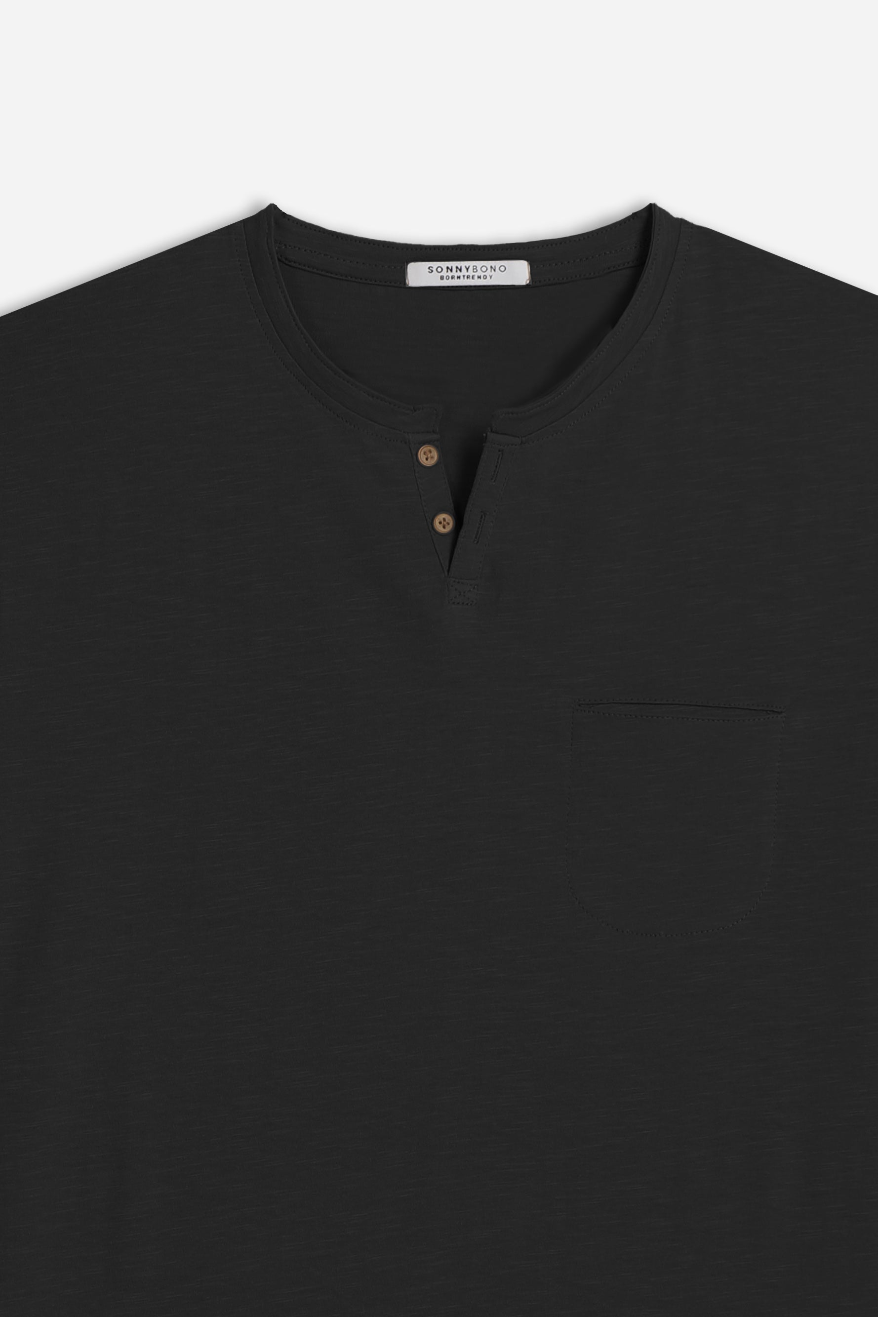 T-SHIRT COLLO A GOCCIA IN SLUB NERO