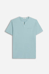 T-SHIRT COLLO A GOCCIA IN SLUB POLVERE 