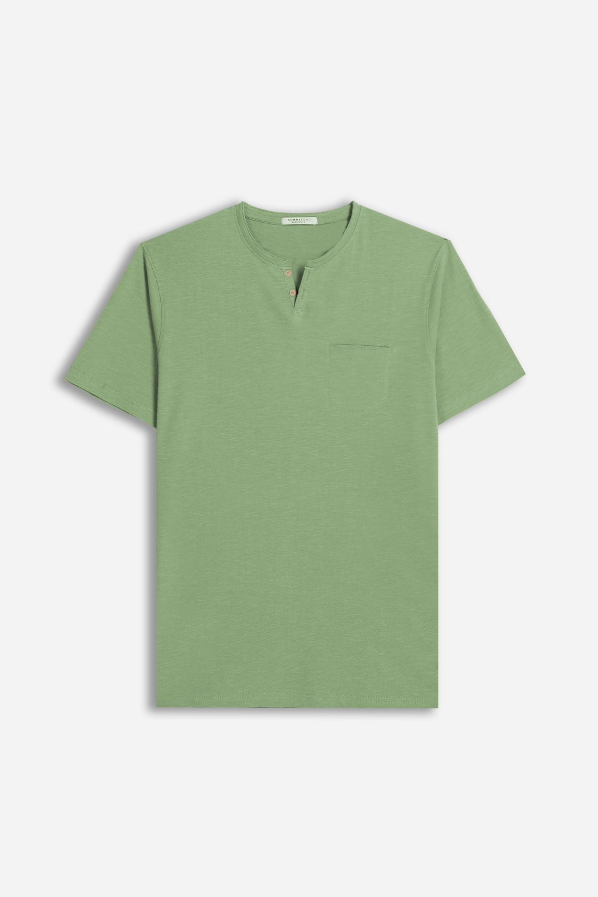 T-SHIRT COLLO A GOCCIA IN SLUB SALVIA - Sonnybono