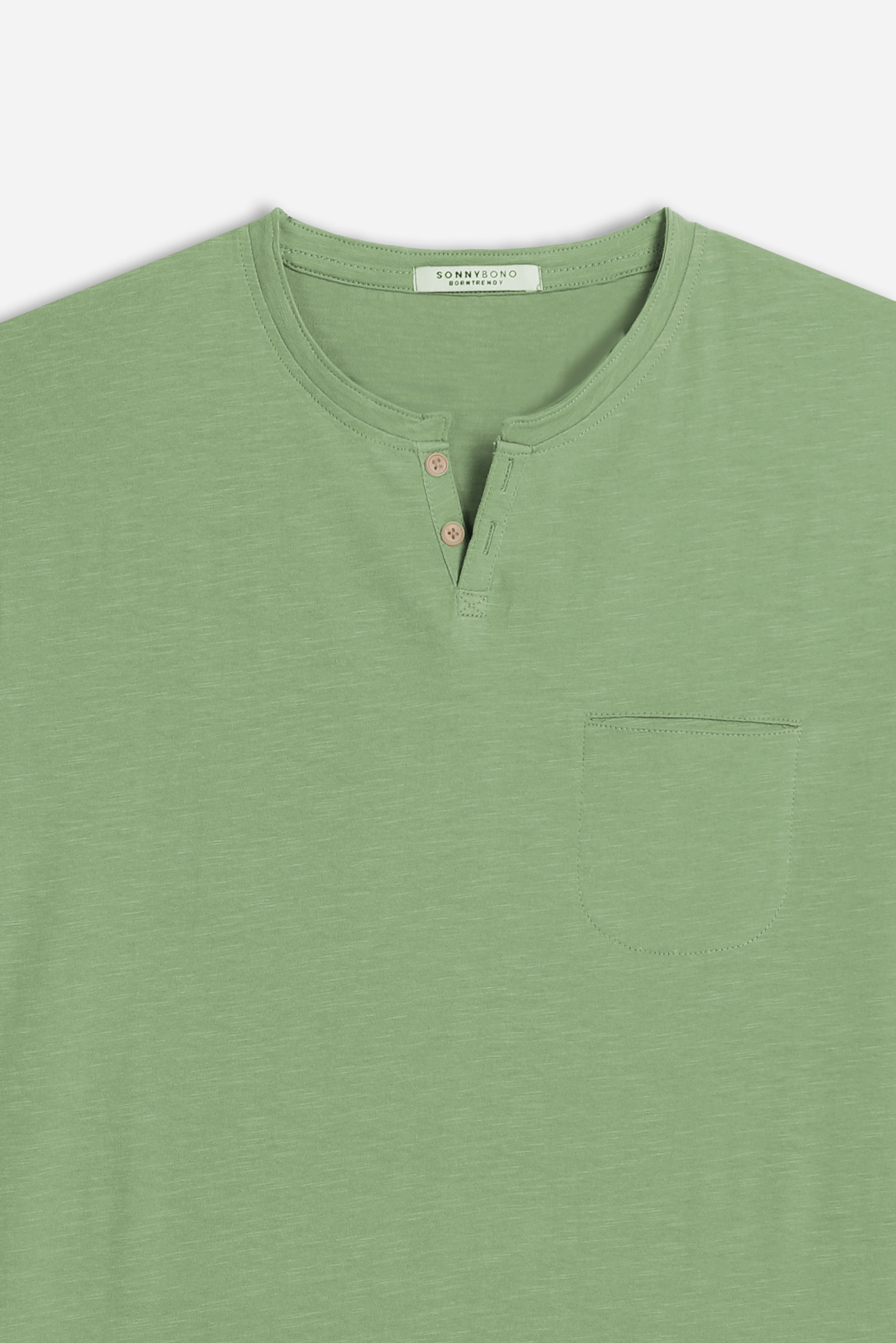 T-SHIRT COLLO A GOCCIA IN SLUB SALVIA 