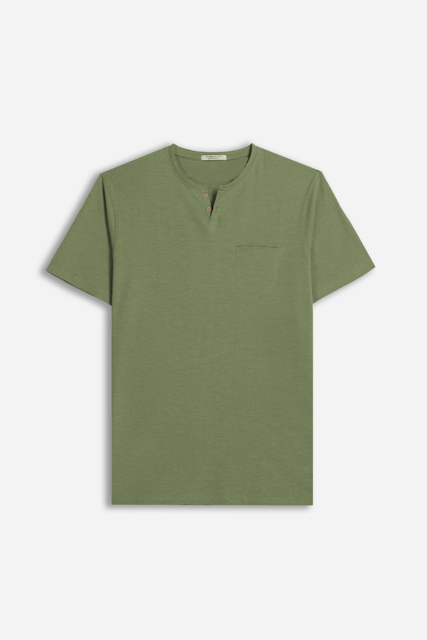 T-SHIRT COLLO A GOCCIA IN SLUB VERDE MILITARE 