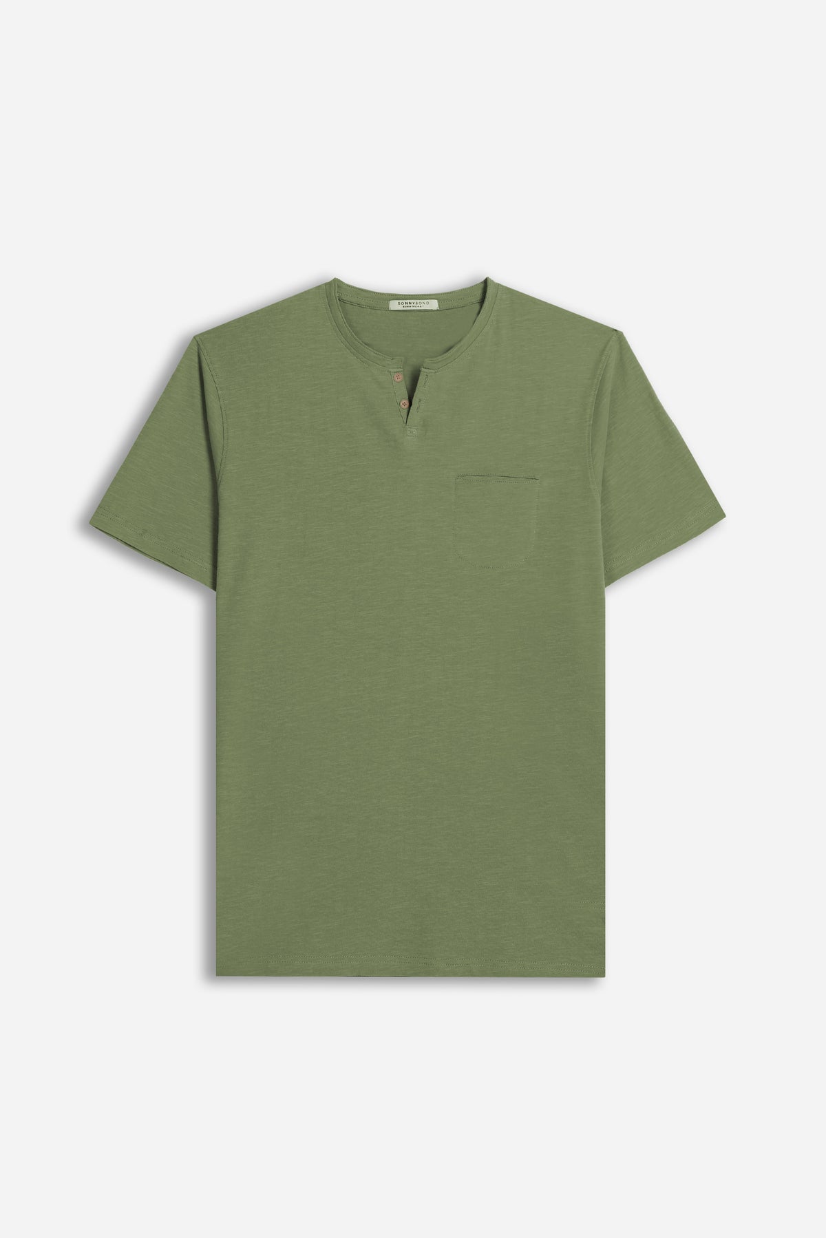 T-SHIRT COLLO A GOCCIA IN SLUB VERDE MILITARE 