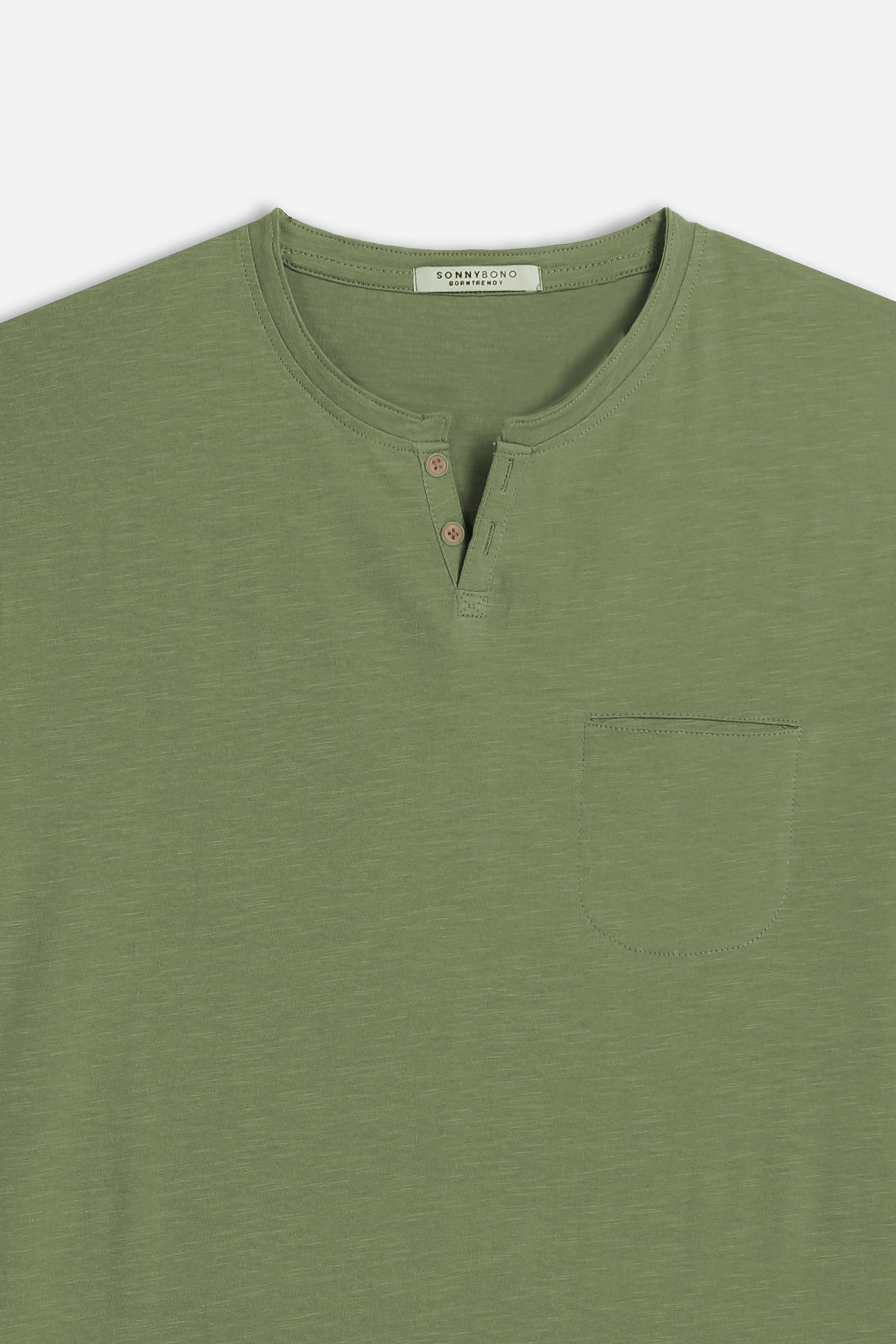 T-SHIRT COLLO A GOCCIA IN SLUB VERDE MILITARE 
