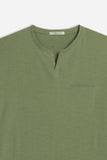 T-SHIRT COLLO A GOCCIA IN SLUB VERDE MILITARE 