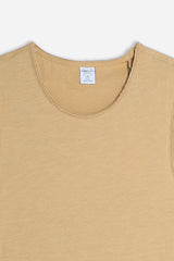 T-SHIRT SMANICATA IN COTONE SLUB SABBIA