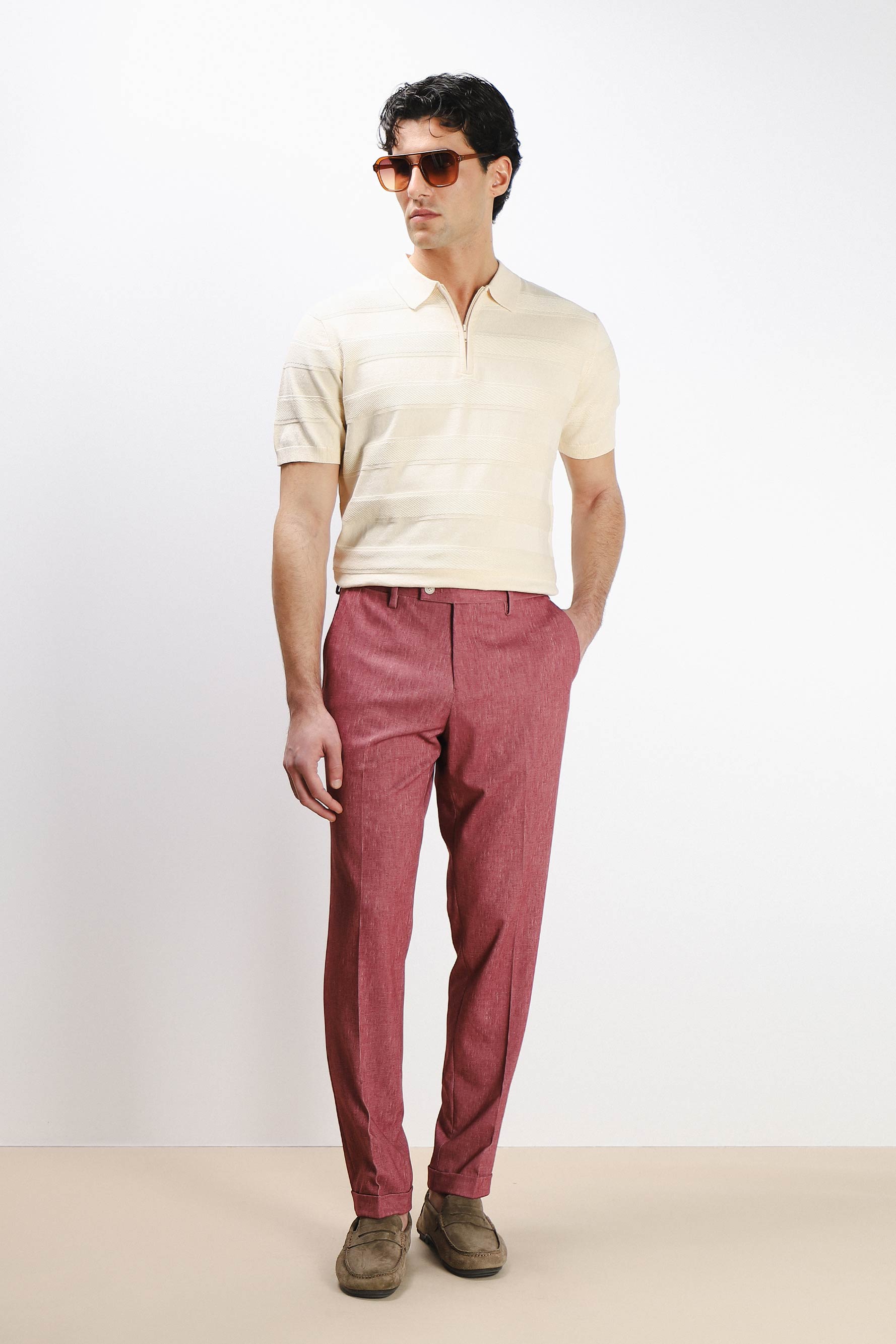 POLO IN MAGLINA FANTASIA JAQUARD CON ZIP BEIGE