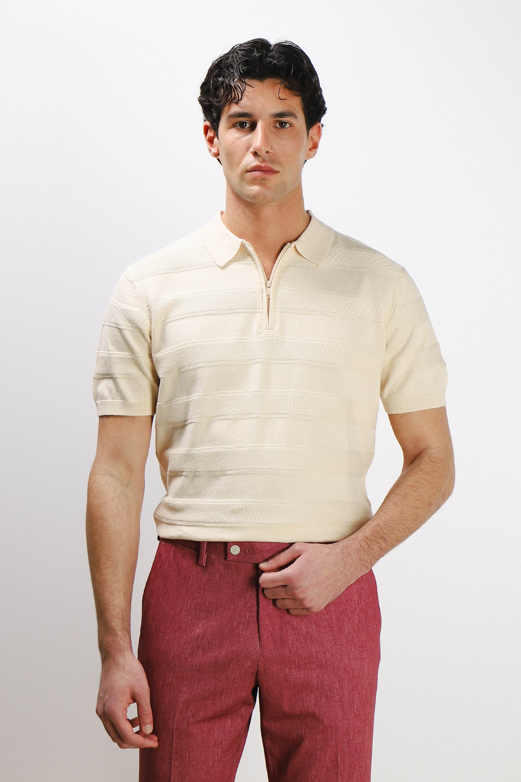 POLO IN MAGLINA FANTASIA JAQUARD CON ZIP BEIGE