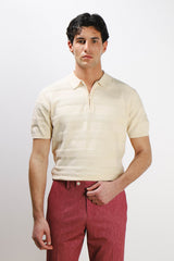 POLO IN MAGLINA FANTASIA JAQUARD CON ZIP BEIGE