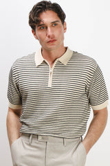 POLO IN MAGLINA FANTASIA IN RILIEVO CON ZIP F-BEIGE