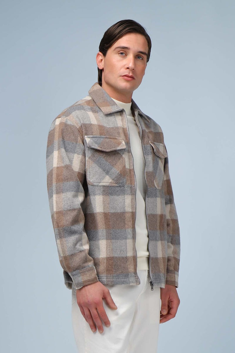 GIUBBOTTO OVERSHIRT A QUADRI BEIGE - Sonnybono