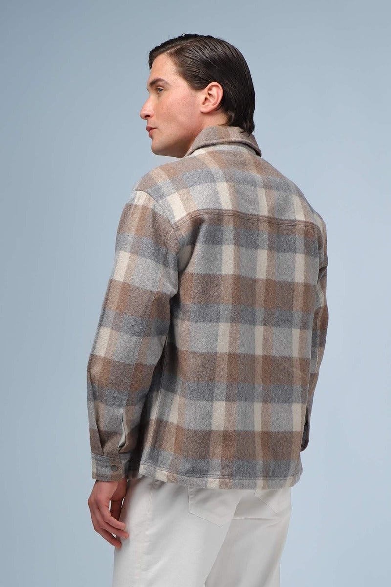 GIUBBOTTO OVERSHIRT A QUADRI BEIGE - Sonnybono