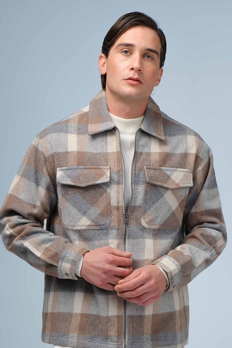 GIUBBOTTO OVERSHIRT A QUADRI BEIGE - Sonnybono
