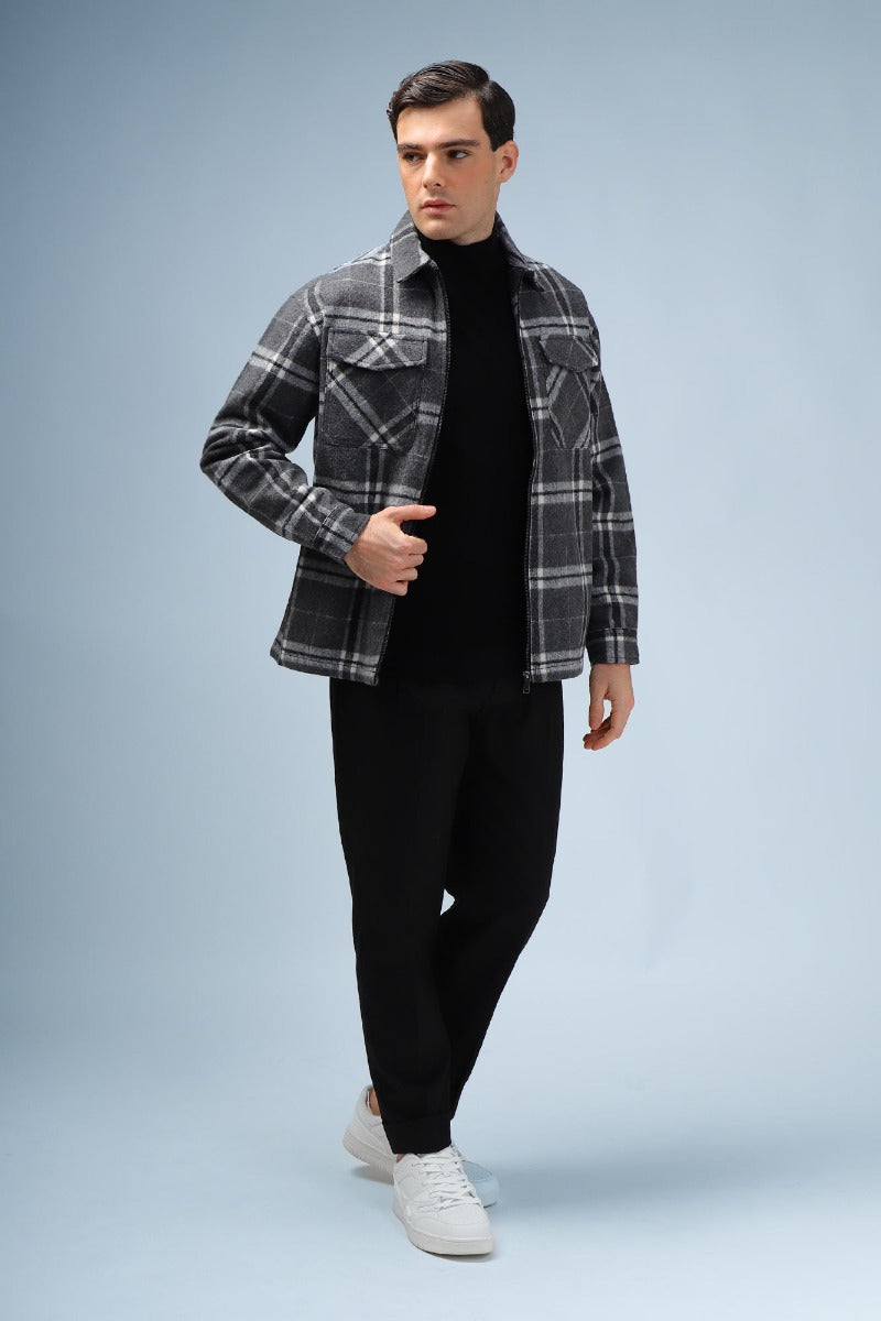 GIUBBOTTO OVERSHIRT A QUADRI GRIGIO - Sonnybono