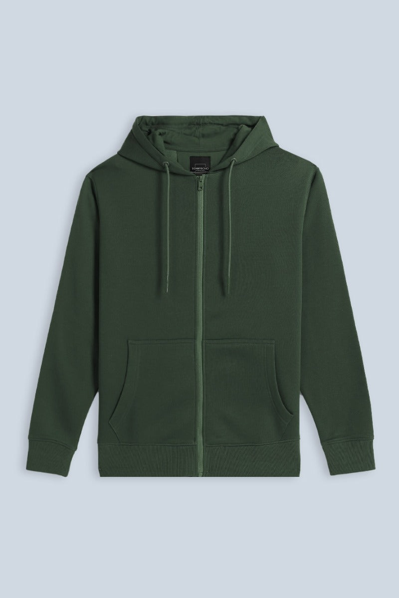 FELPA CON ZIP E CAPPUCCIO VERDE MILITARE