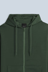 FELPA CON ZIP E CAPPUCCIO VERDE MILITARE