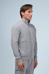 FELPA CON ZIP E MARSUPIO INTERLOCK GRIGIO