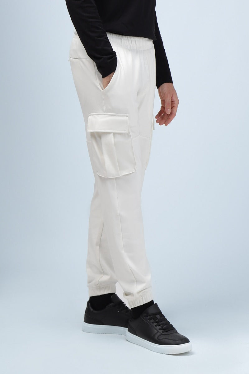 PANTALONI IN FELPA CON TASCONI PANNA