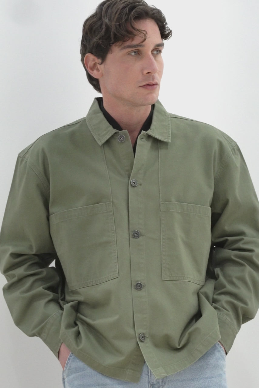 OVERSHIRT IN COTONE DOPPIA TASCA FRONTALE VERDE MILITARE