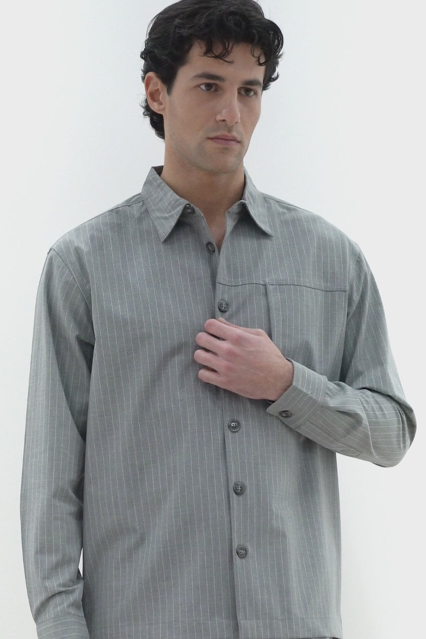 OVERSHIRT FANTASIA A RIGHE GRIGIO