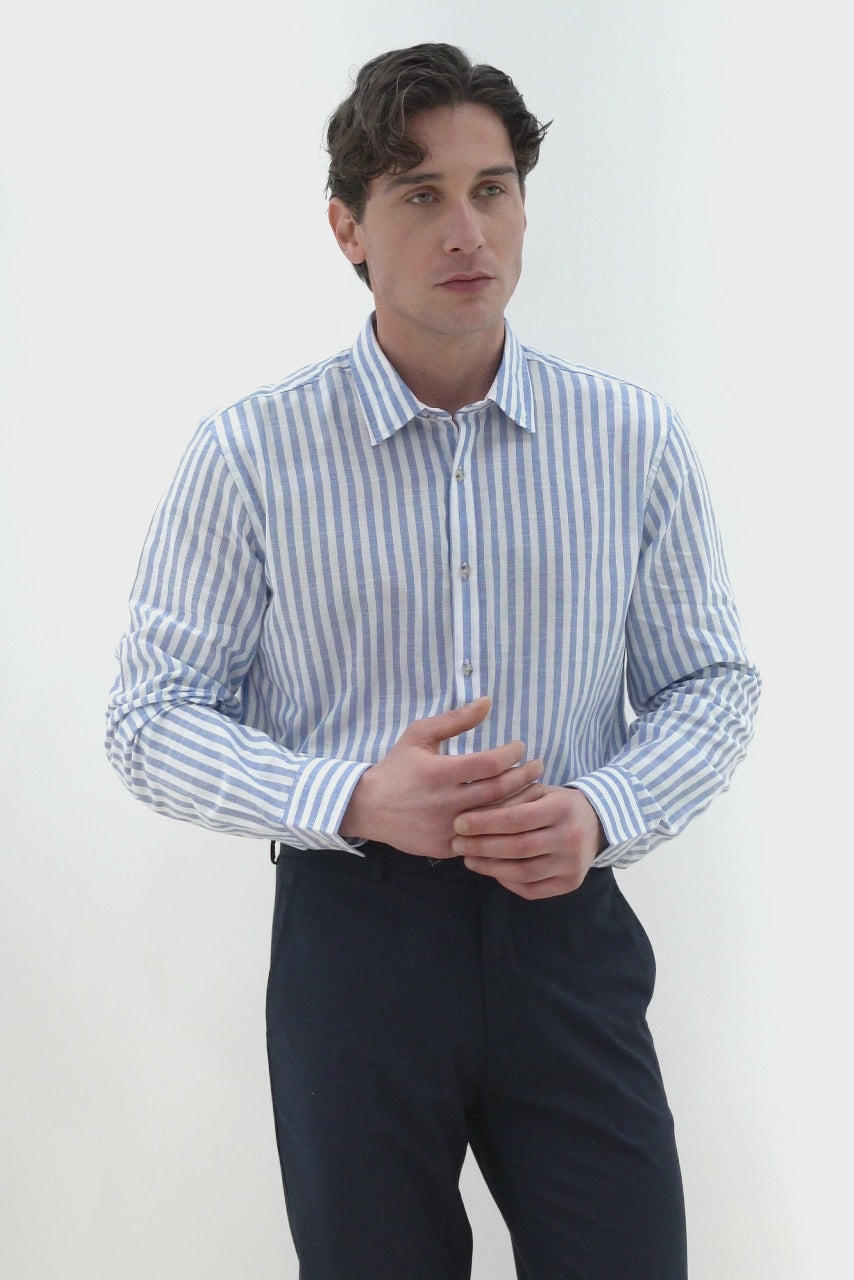 CAMICIA COTONE SLUB CELESTE