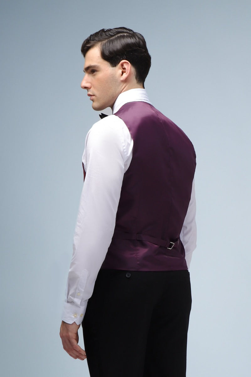 GILET MONOPETTO IN VELLUTO LISCIO BORDEAUX