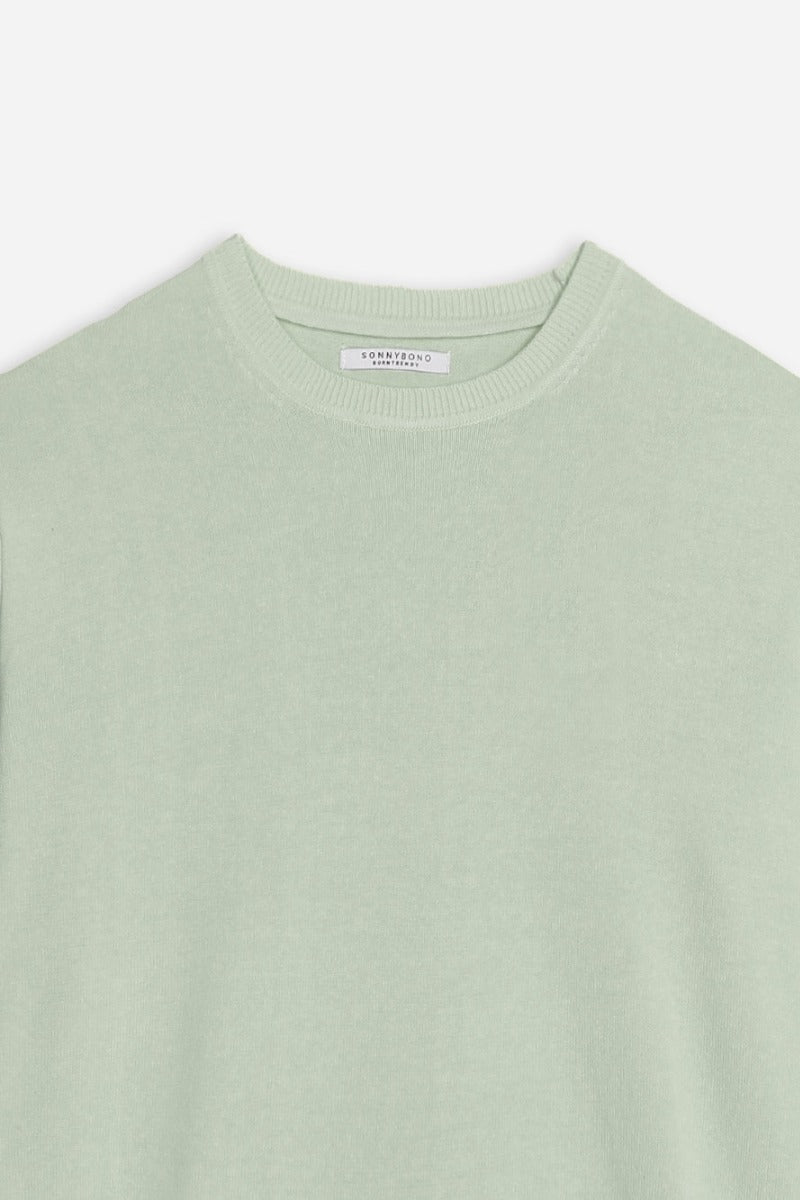 MAGLIA GIROCOLLO STONE WASH VERDE ACQUA